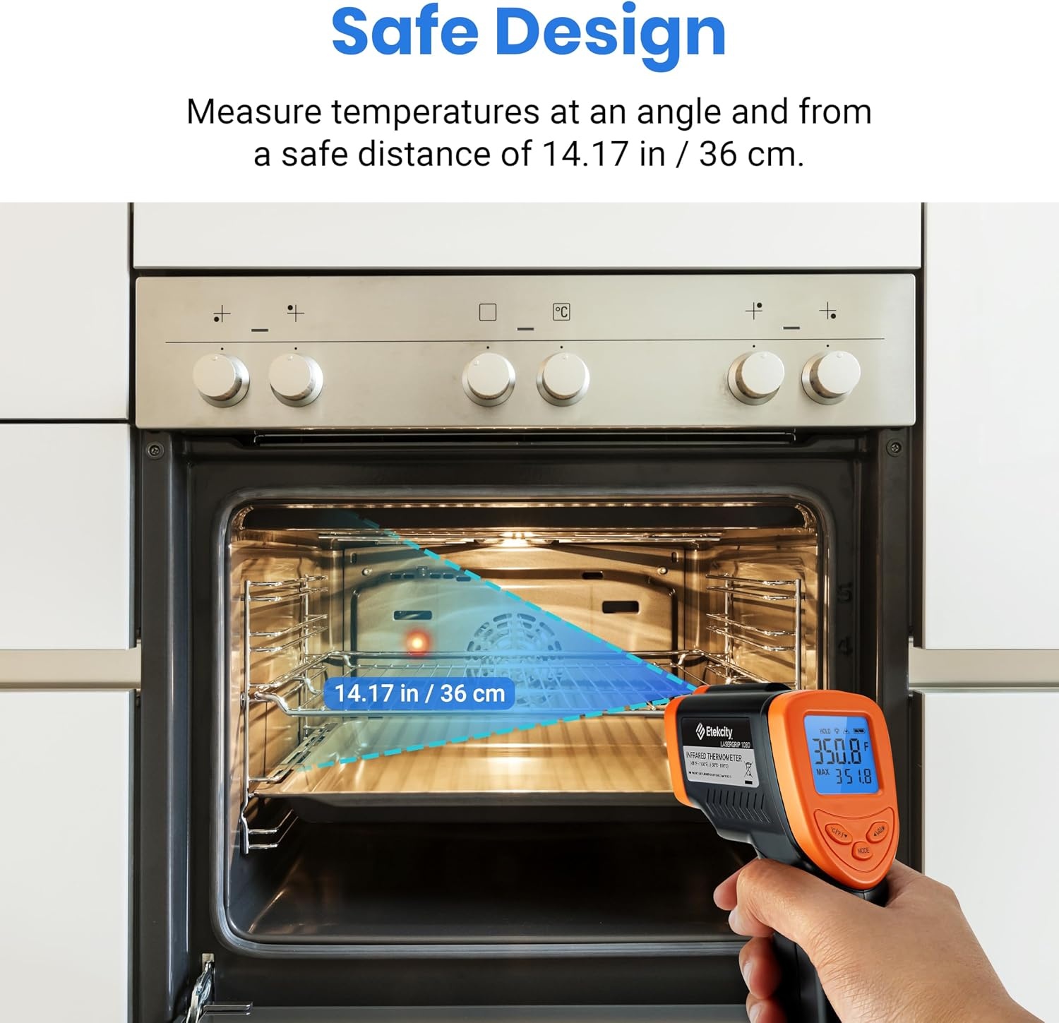 image:imageEtekcity Infrared Thermometer Laser Temperature Gun 774 Orange Cooking Pizza Oven Griddle BBQ Meat HVAC Engine Adjustable Emissivity MAX Display Surface MeasurementBlaze Orange