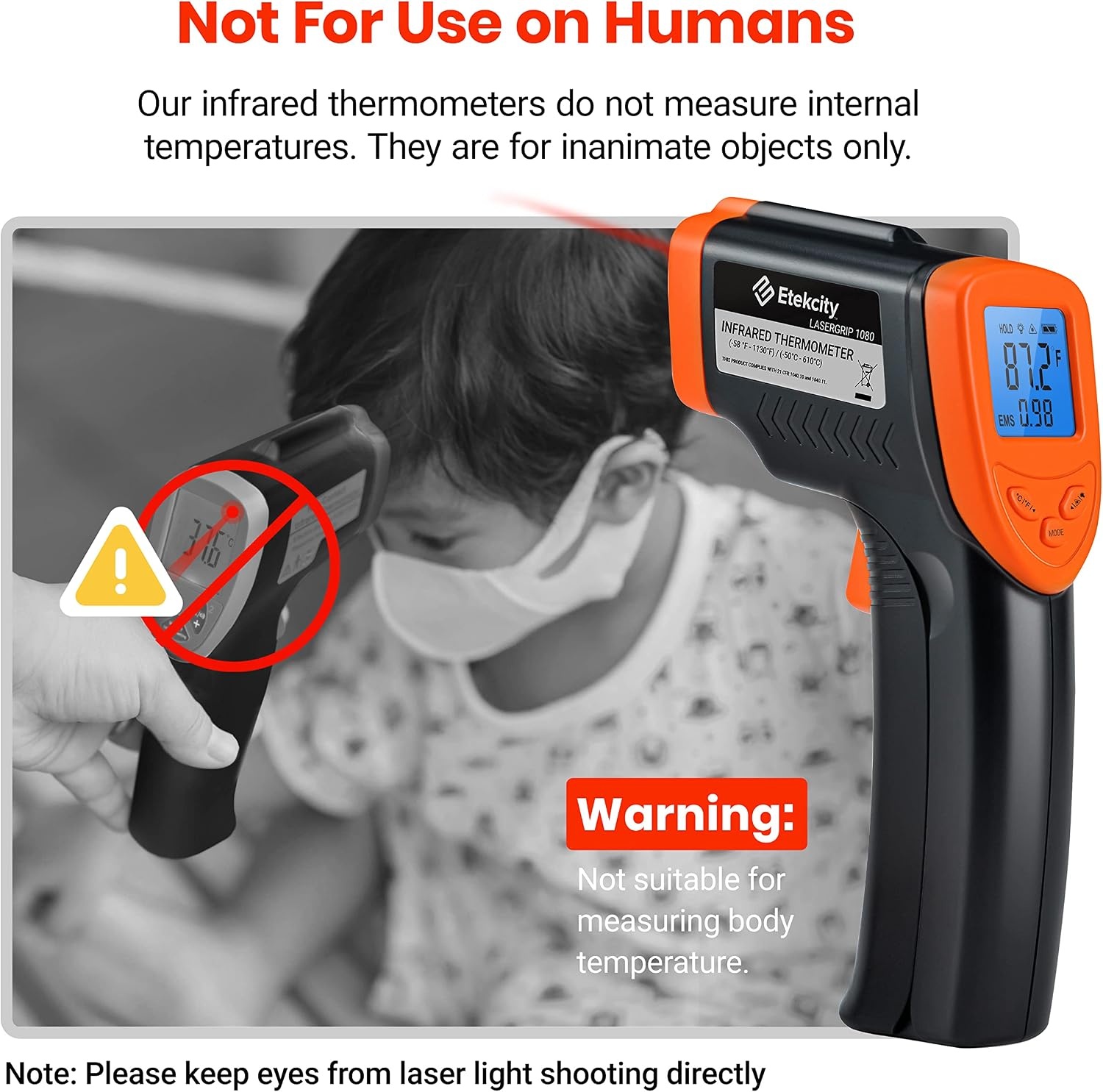 image:imageEtekcity Infrared Thermometer Laser Temperature Gun 774 Orange Cooking Pizza Oven Griddle BBQ Meat HVAC Engine Adjustable Emissivity MAX Display Surface MeasurementBlaze Orange