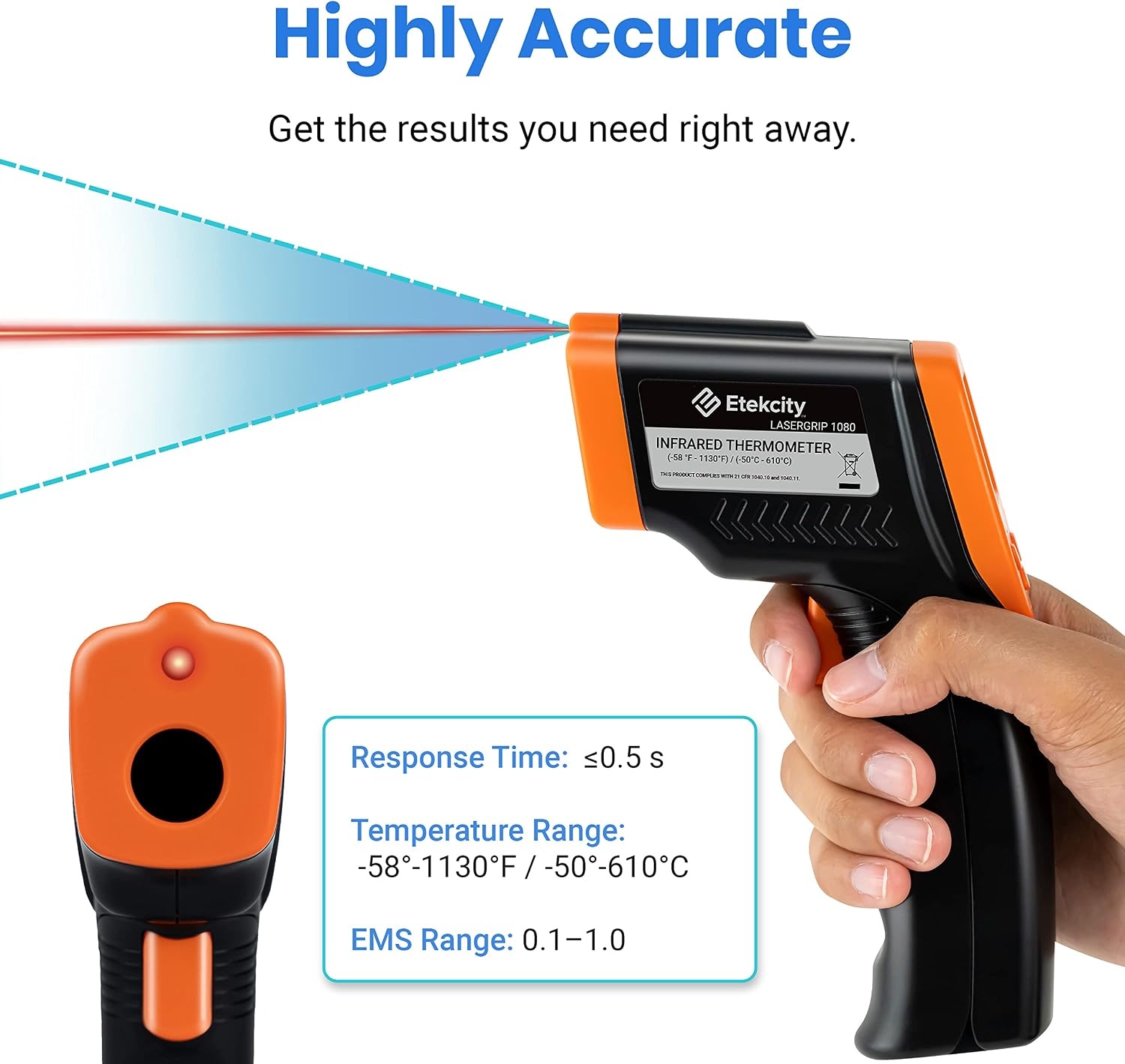 image:imageEtekcity Infrared Thermometer Laser Temperature Gun 774 Orange Cooking Pizza Oven Griddle BBQ Meat HVAC Engine Adjustable Emissivity MAX Display Surface MeasurementBlaze Orange