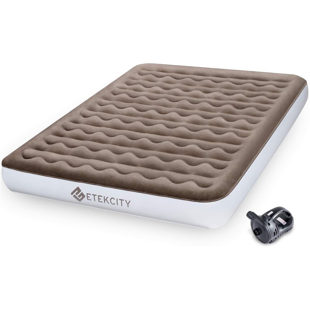 image:imageEtekcity Air Mattress Upgraded Twin Size Camping Air Bed Blow Up Bed Inflatable Mattress Raised Airbed with Rechargeable Pump for Guest Camping Hiking Height 9 Storage Bag BrownQueen