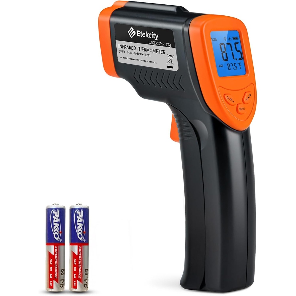 image:imageEtekcity Infrared Thermometer 774 Digital Temperature Gun for Cooking Non Contact Electric Laser IR Temp Gauge Home Repairs Handmaking Surface Measuring 58 to 716   50 to 380  YellowOrange
