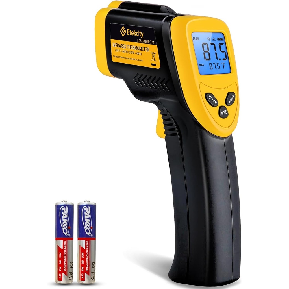 image:imageEtekcity Infrared Thermometer Laser Temperature Gun 774 Orange  Cooking Pizza Oven Griddle BBQ Meat HVAC Engine Adjustable Emissivity MAX Display Surface MeasurementLight Yellow