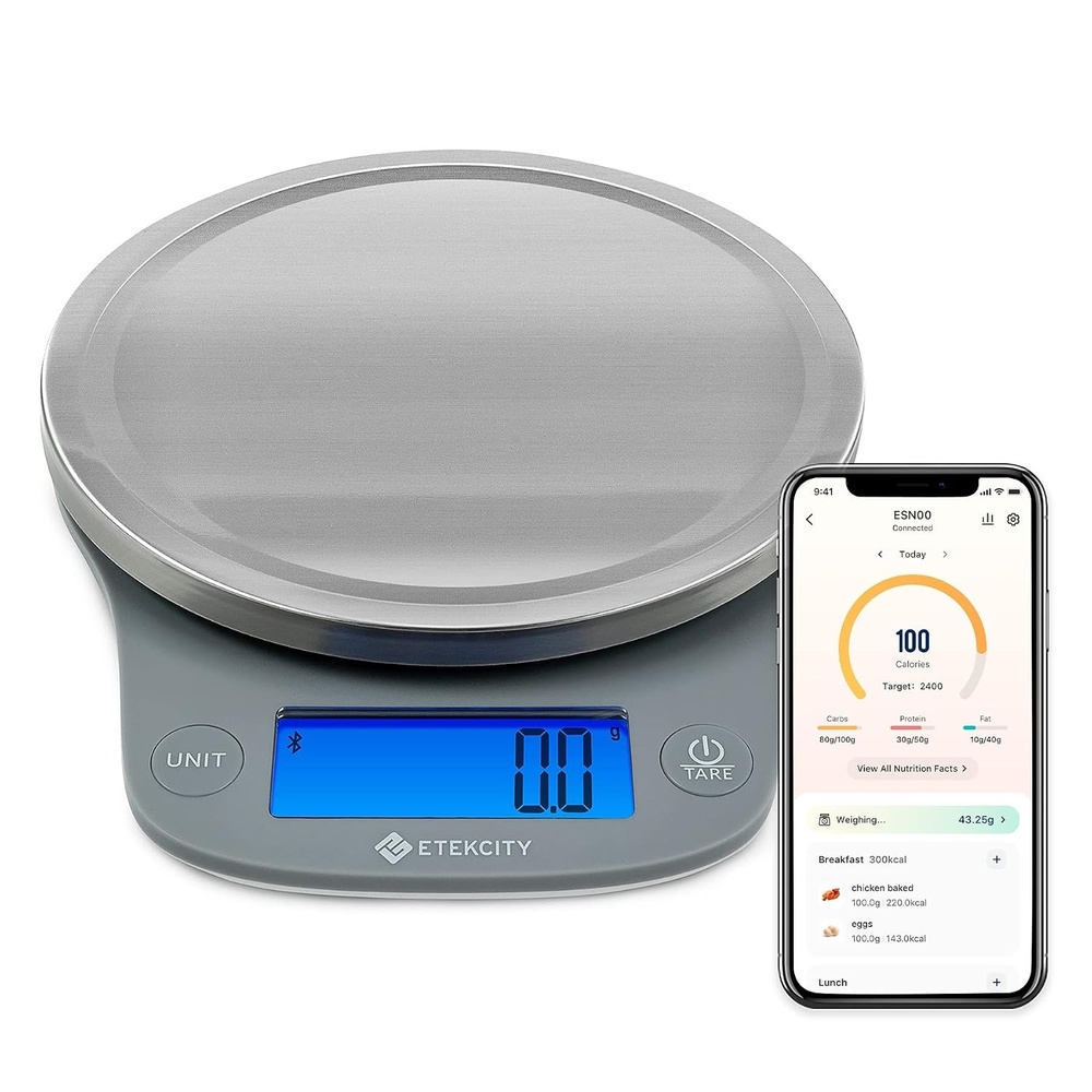 image:imageEtekcity Nutrition Smart Food Kitchen Scale Digital Ounces and Grams for Cooking Baking Meal Prep Dieting and Weight Loss 11 PoundsBluetooth 304 Stainless Steel