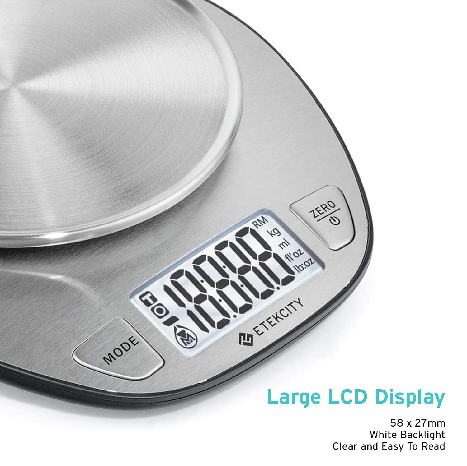 image:imageEtekcity 11lb5kg Stainless Steel Digital Kitchen Food Scales with Liquid Volume Measurement Function Auto ZeroTare and Large Backlight LCD Display SilverBasic1 g round