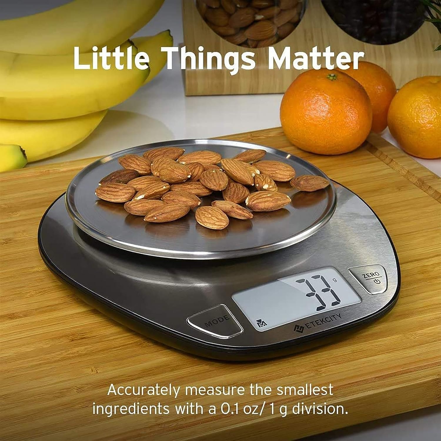 image:imageEtekcity 11lb5kg Stainless Steel Digital Kitchen Food Scales with Liquid Volume Measurement Function Auto ZeroTare and Large Backlight LCD Display SilverBasic1 g round
