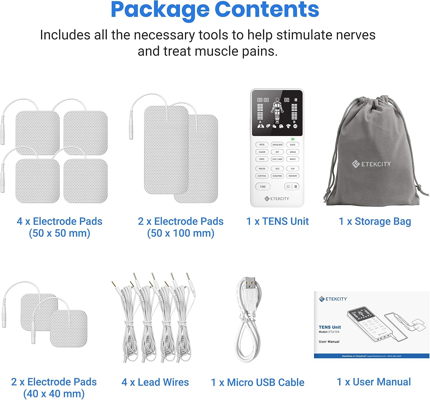 image:imageEtekcity 4Channel Rechargeable TENS Unit Muscle Stimulator FSA HSA Eligible Pain Relief AfterExercise Relaxation Physical Therapy Back Neck Shoulder Sciatica