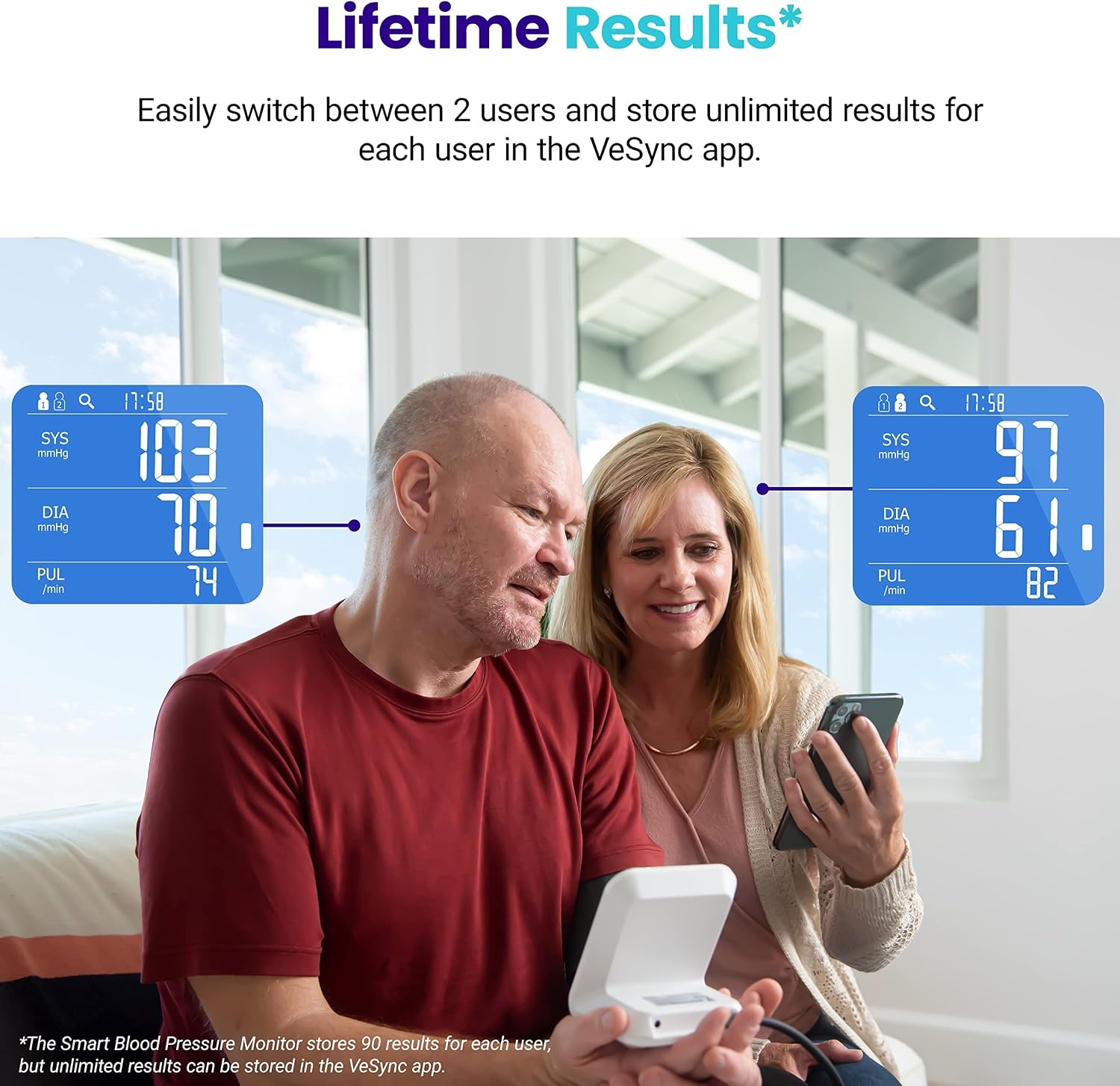 image:imageEtekcity Bluetooth Blood Pressure Monitor for Home Use Upper Arm FSA HSA Eligible Wide Cuff 86165 to Large Adult Arms Irregular Heartbeat Detection Bluetooth App iOS amp Android