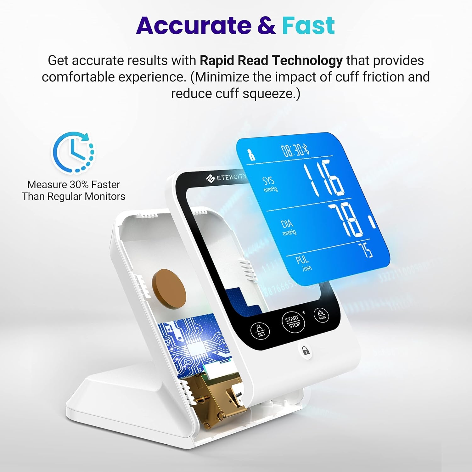 image:imageEtekcity Bluetooth Blood Pressure Monitor for Home Use Upper Arm FSA HSA Eligible Wide Cuff 86165 to Large Adult Arms Irregular Heartbeat Detection Bluetooth App iOS amp Android