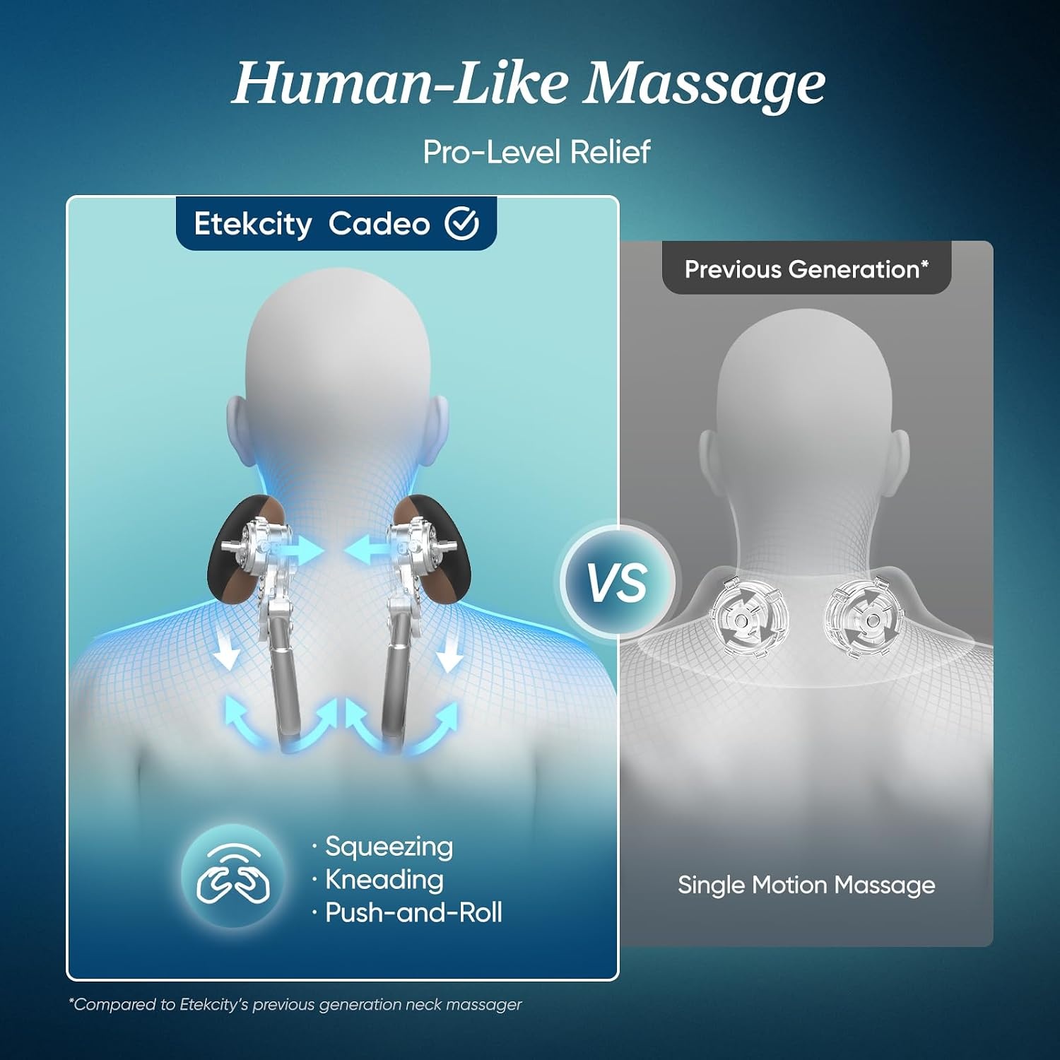 image:imageEtekcity FSA Cordless Neck Massager for Pain Relief Deep Tissue Cadeo HSA eligible shiatsu neck and shoulder massager with heat lymphatic drainage massage ideal gift for mom and dadGrey