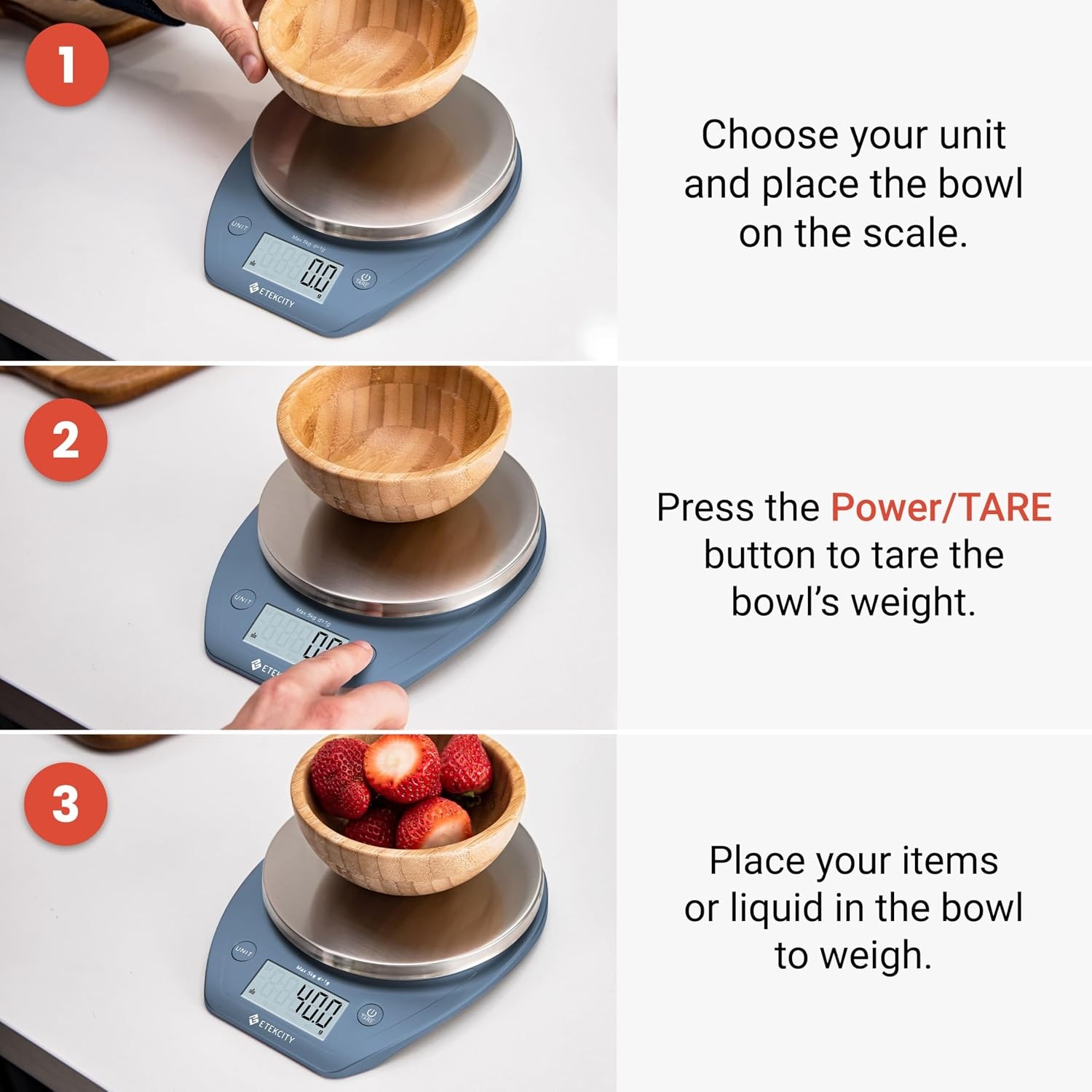 image:imageEtekcity Food Kitchen Scale with Bowl 11lb5kg Grams and Ounces Removable bowl with tare backlit display ideal for baking meal prep dieting and weight lossPrussian Blue