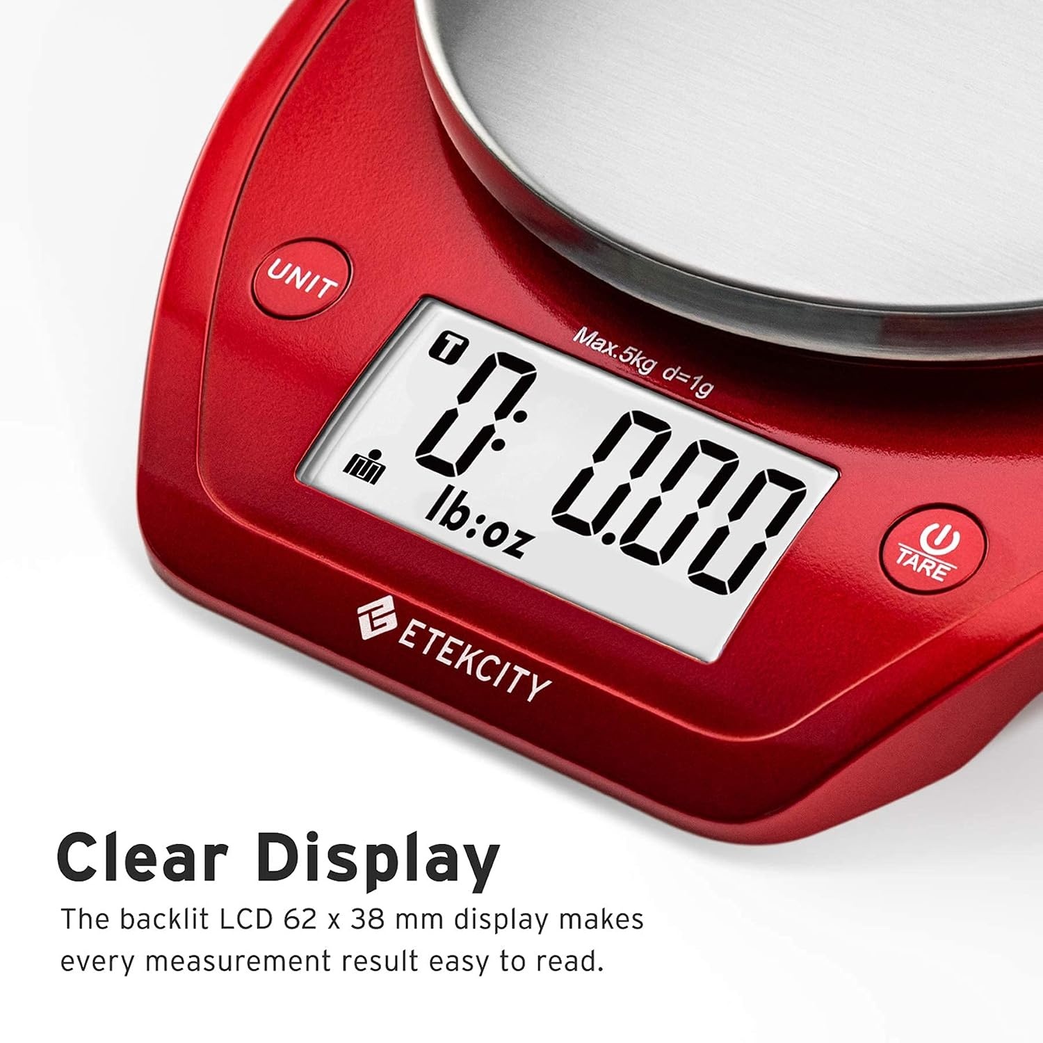 image:imageEtekcity Food Kitchen Scale with Bowl 11lb5kg Grams and Ounces Removable bowl with tare backlit display ideal for baking meal prep dieting and weight lossChili Red