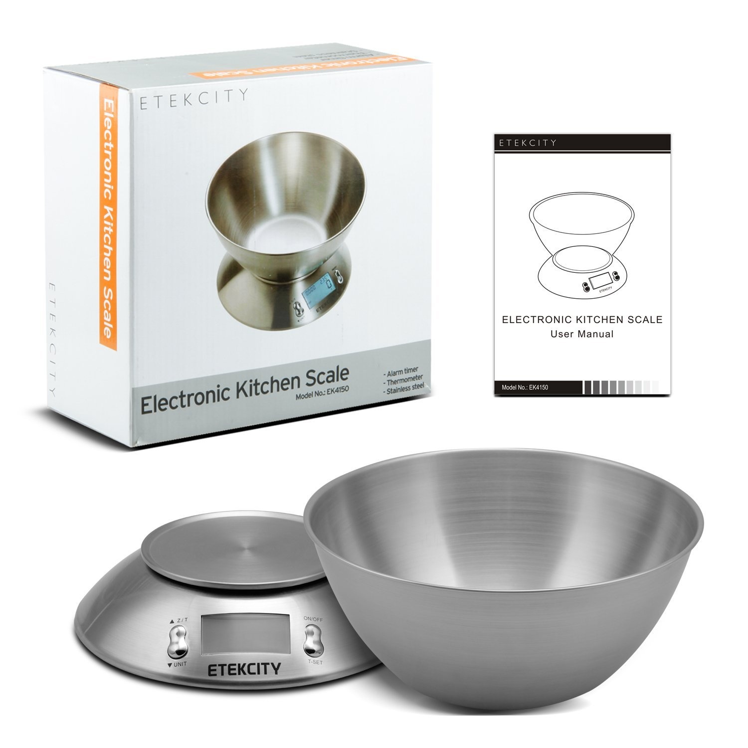 image:imageEtekcity Food Kitchen Scale with Bowl 11lb5kg Grams and Ounces Removable bowl with tare backlit display ideal for baking meal prep dieting and weight lossStainless SteelSilver