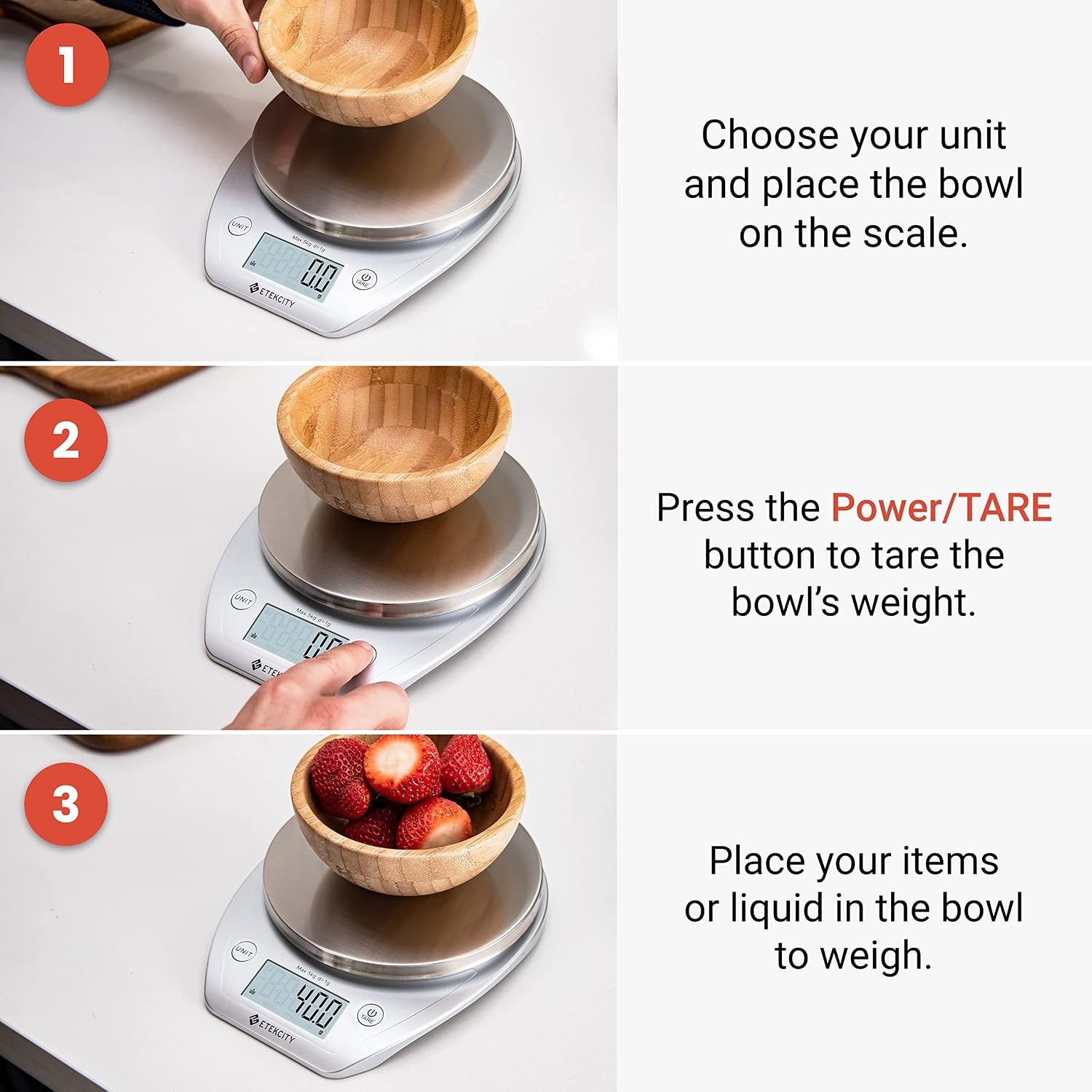 image:imageEtekcity Food Kitchen Scale with Bowl 11lb5kg Grams and Ounces Removable bowl with tare backlit display ideal for baking meal prep dieting and weight lossArctic Sliver