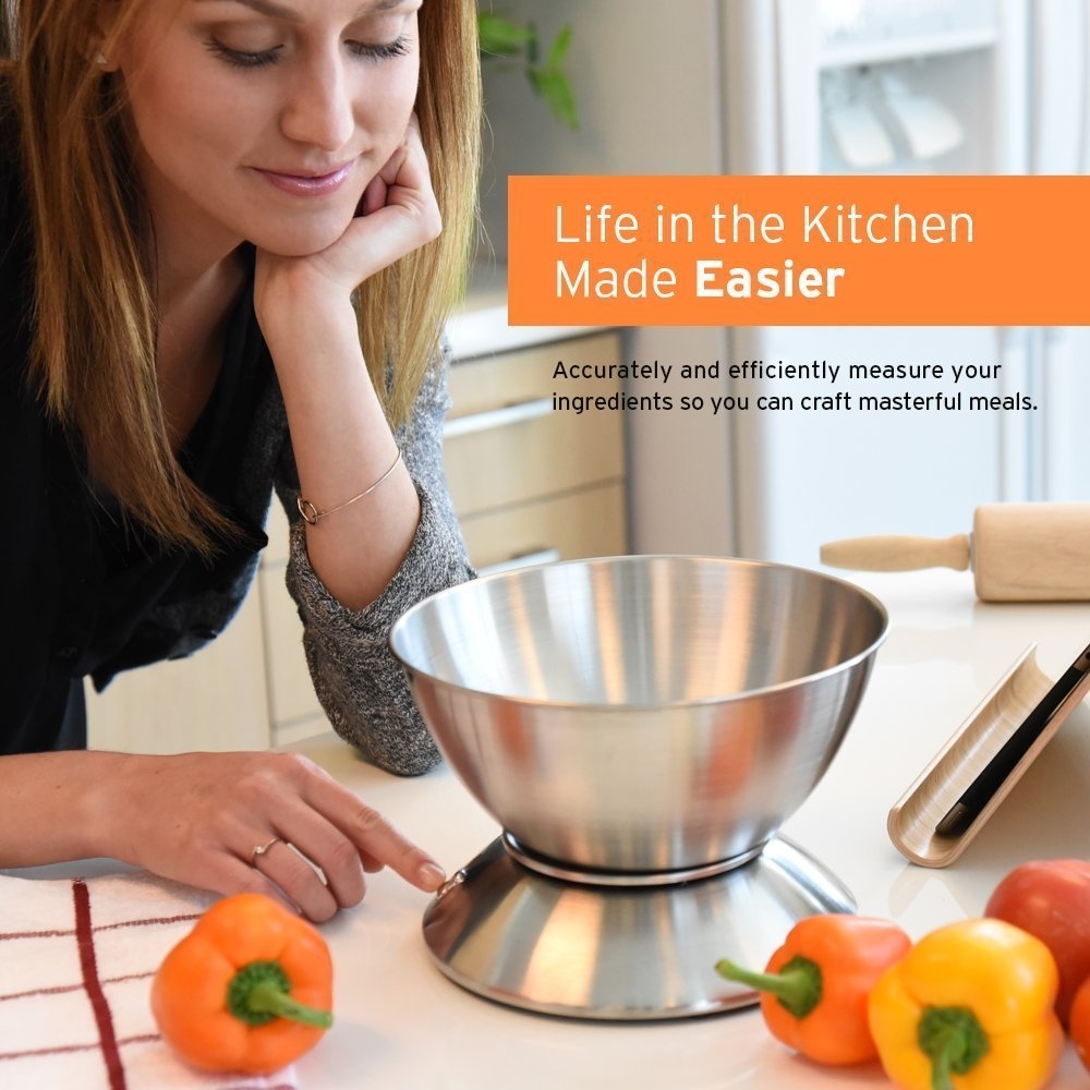 image:imageEtekcity Food Kitchen Scale with Bowl 11lb5kg Grams and Ounces Removable bowl with tare backlit display ideal for baking meal prep dieting and weight lossStainless SteelSilver