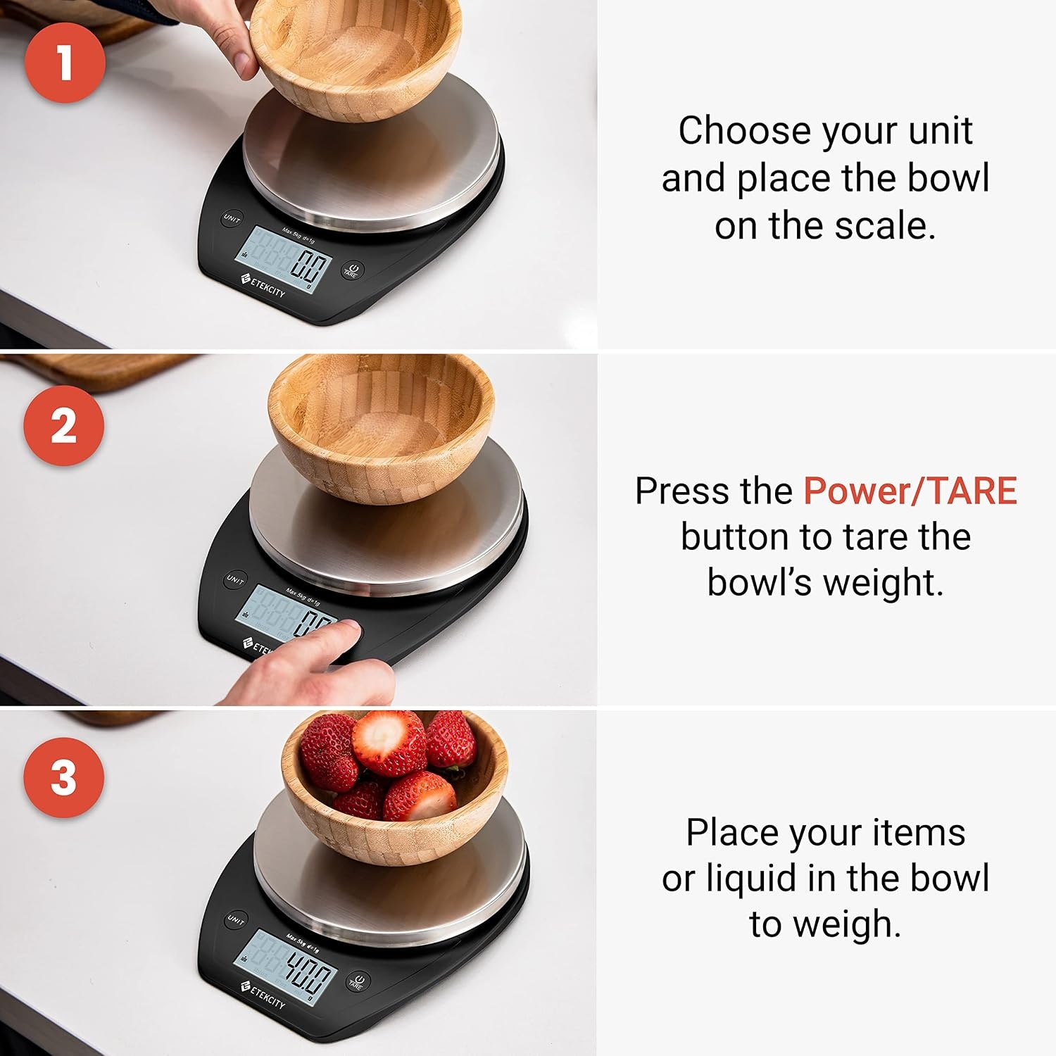 image:imageEtekcity Food Kitchen Scale with Bowl 11lb5kg Grams and Ounces Removable bowl with tare backlit display ideal for baking meal prep dieting and weight lossDark Black