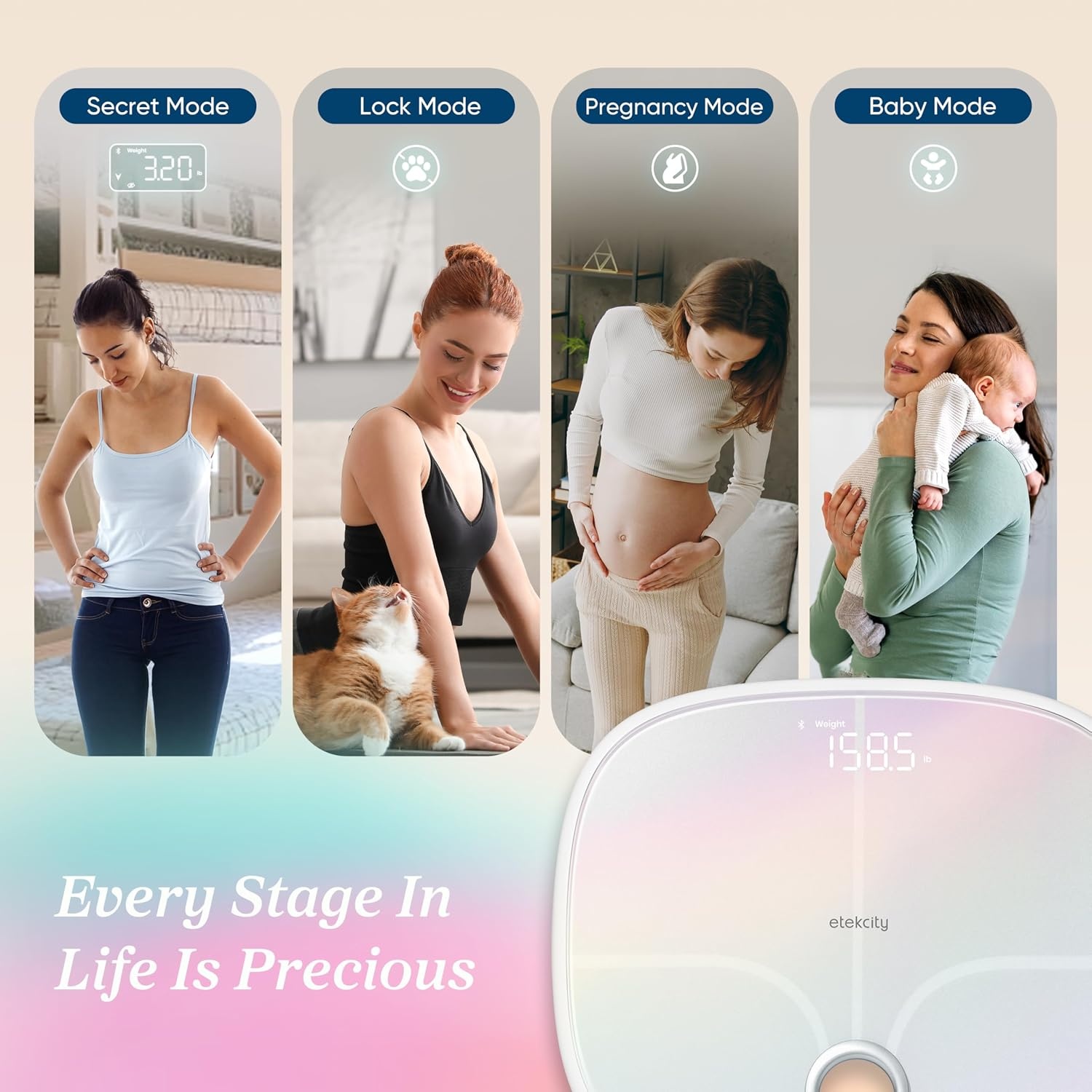 image:imageEtekcity Scale for Body Weight Digital Bathroom Scales for People Most Accurate to 005lb Bright LED Display amp Large Clear Numbers Upgraded Quality for the Elderly Safe Home Use 400 lbs 400 lbs Capacity Bright LED Display with Large Clear Numbers Upgraded Safe Quality for Elderly Home UseRainbow White