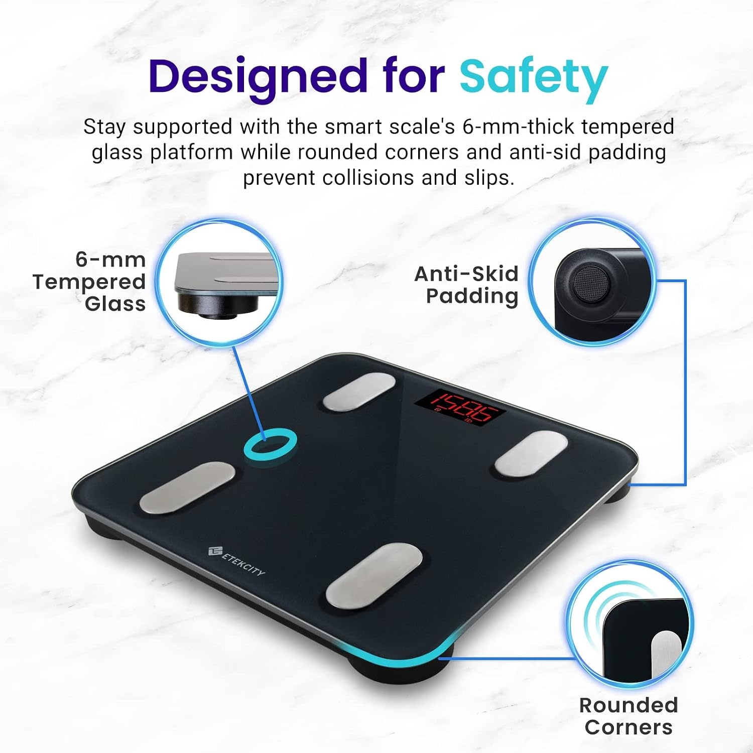 image:imageEtekcity Scales for Body Weight Bathroom Digital Weight Scale for Body Fat Smart Bluetooth Scale for BMI and Weight Loss Sync 13 Data with Other Fitness Apps Black 11x11 Inch