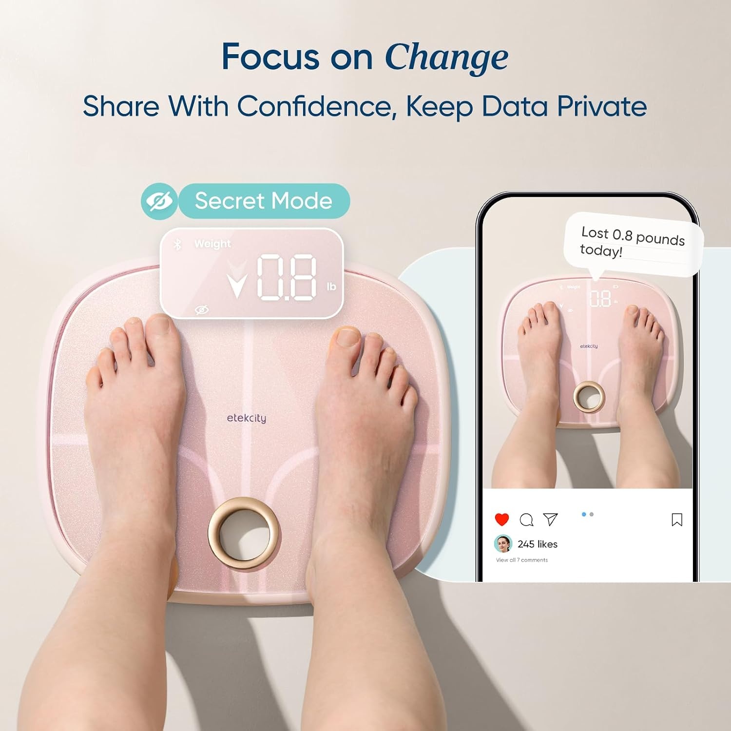 image:imageEtekcity Smart Scale for Body Weight Body Fat and BMI FSA Eligible HSA Eligible Bathroom Scale with Muscle Mass Accurate Bluetooth App Sync LED Display and Tempered GlassPink