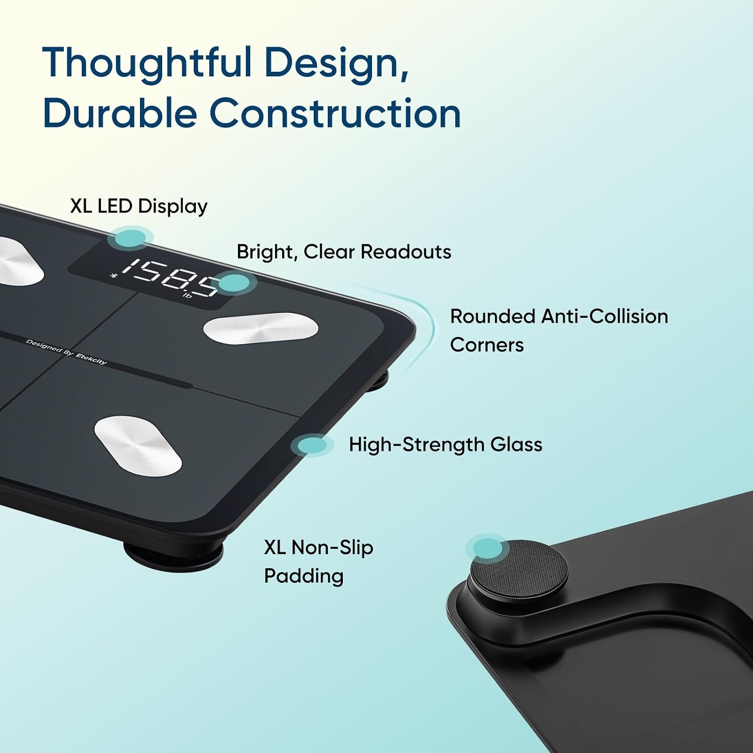 image:imageEtekcity Smart Scale for Body Weight Body Fat and BMI FSA Eligible HSA Eligible Bathroom Scale with Muscle Mass Accurate Bluetooth App Sync LED Display and Tempered GlassBlack