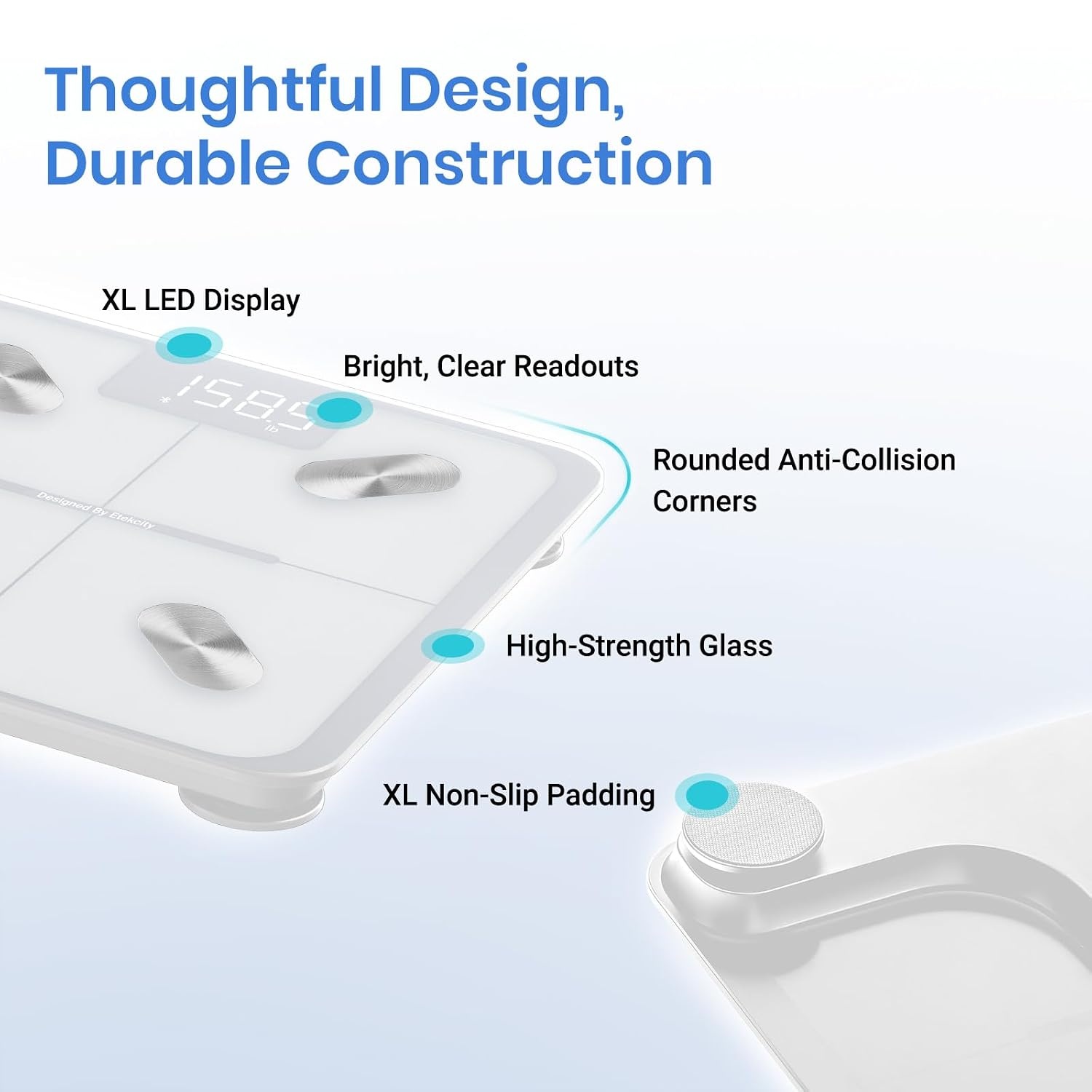 image:imageEtekcity Smart Scale for Body Weight Body Fat and BMI FSA Eligible HSA Eligible Bathroom Scale with Muscle Mass Accurate Bluetooth App Sync LED Display and Tempered GlassSnow White