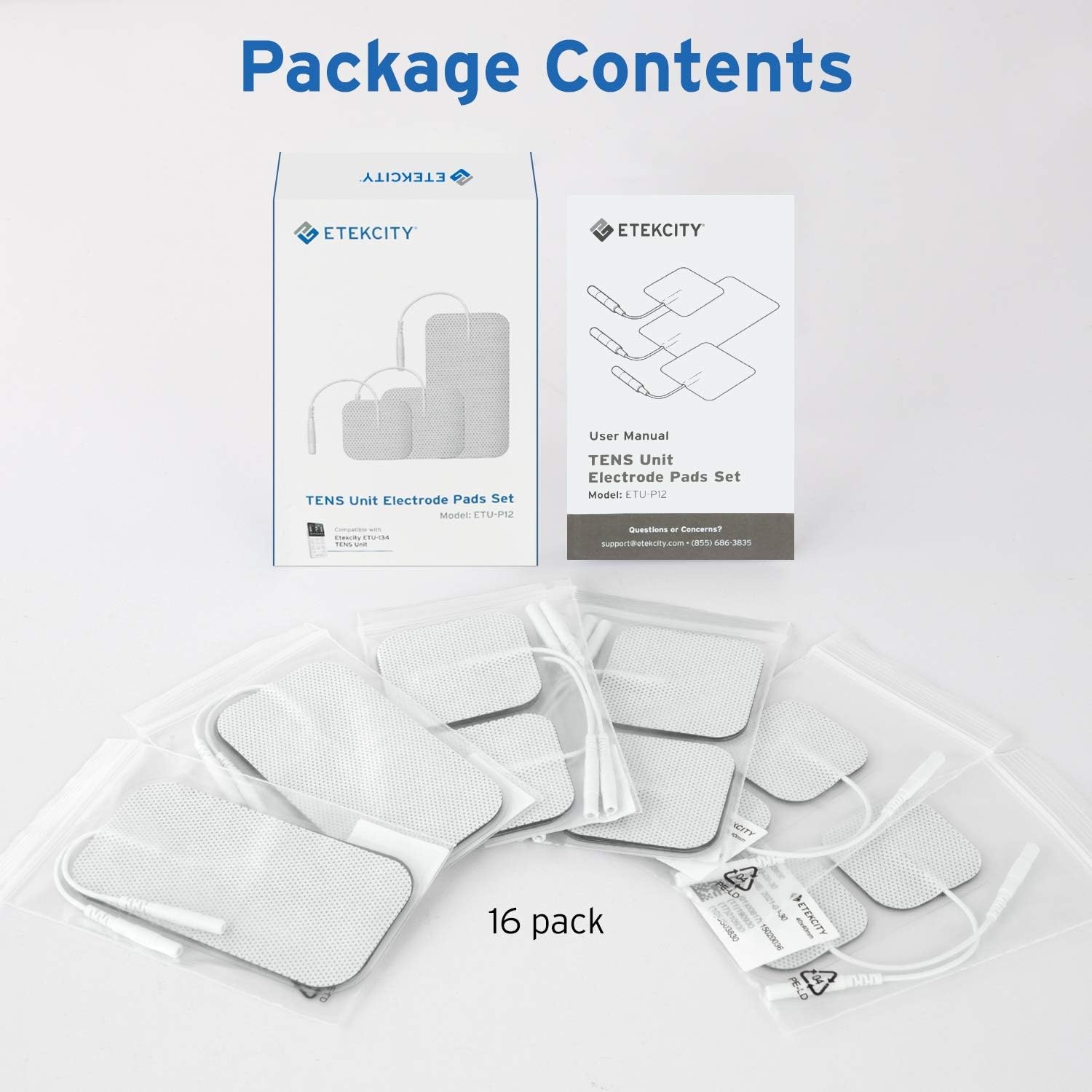 image:imageEtekcity TENS Unit Replacement Pads Electrodes for Back Pain Relief SelfAdhesive amp Gel Free for Electrotherapy White Pack of 16