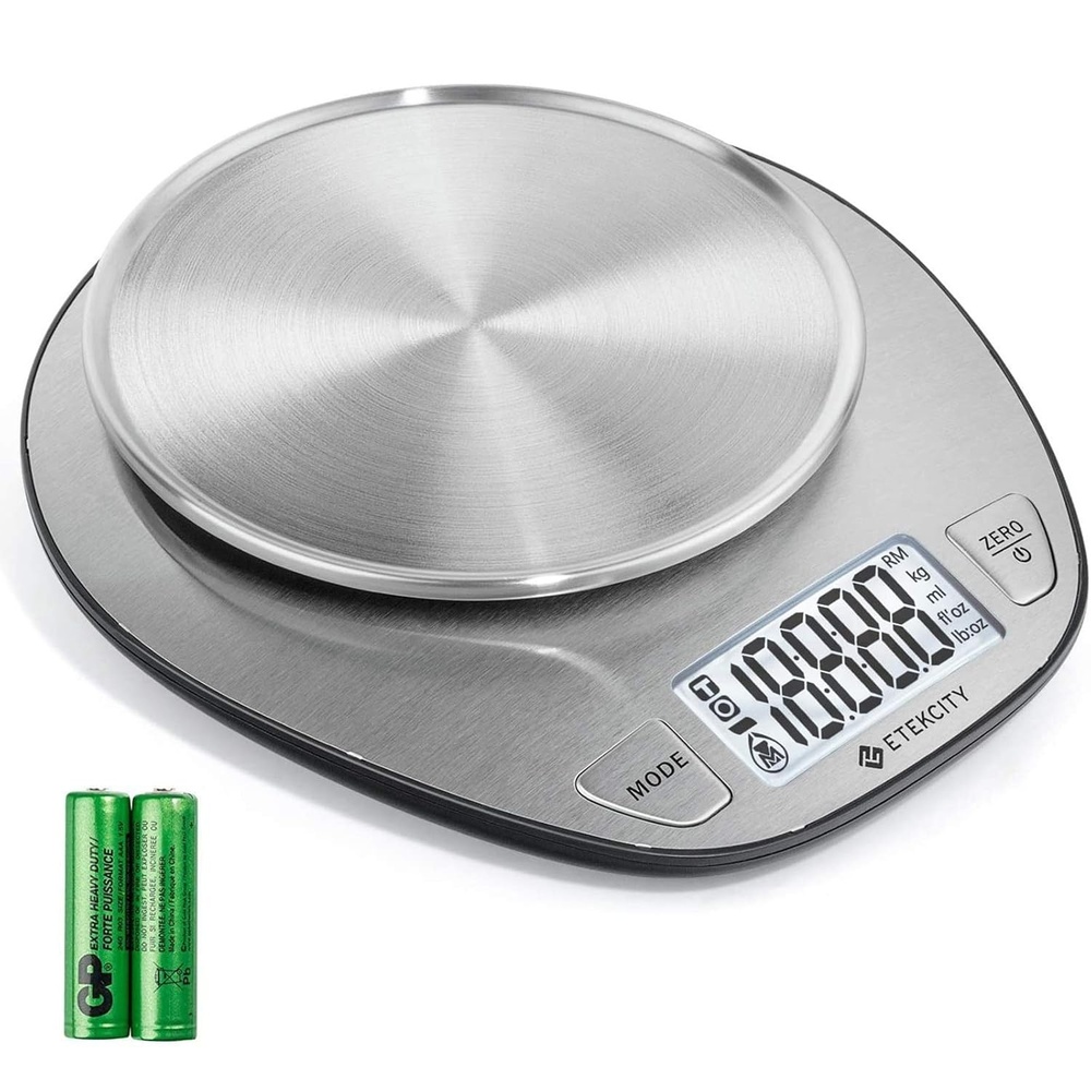 image:imageEtekcity 11lb5kg Stainless Steel Digital Kitchen Food Scales with Liquid Volume Measurement Function Auto ZeroTare and Large Backlight LCD Display SilverBasic1 g round