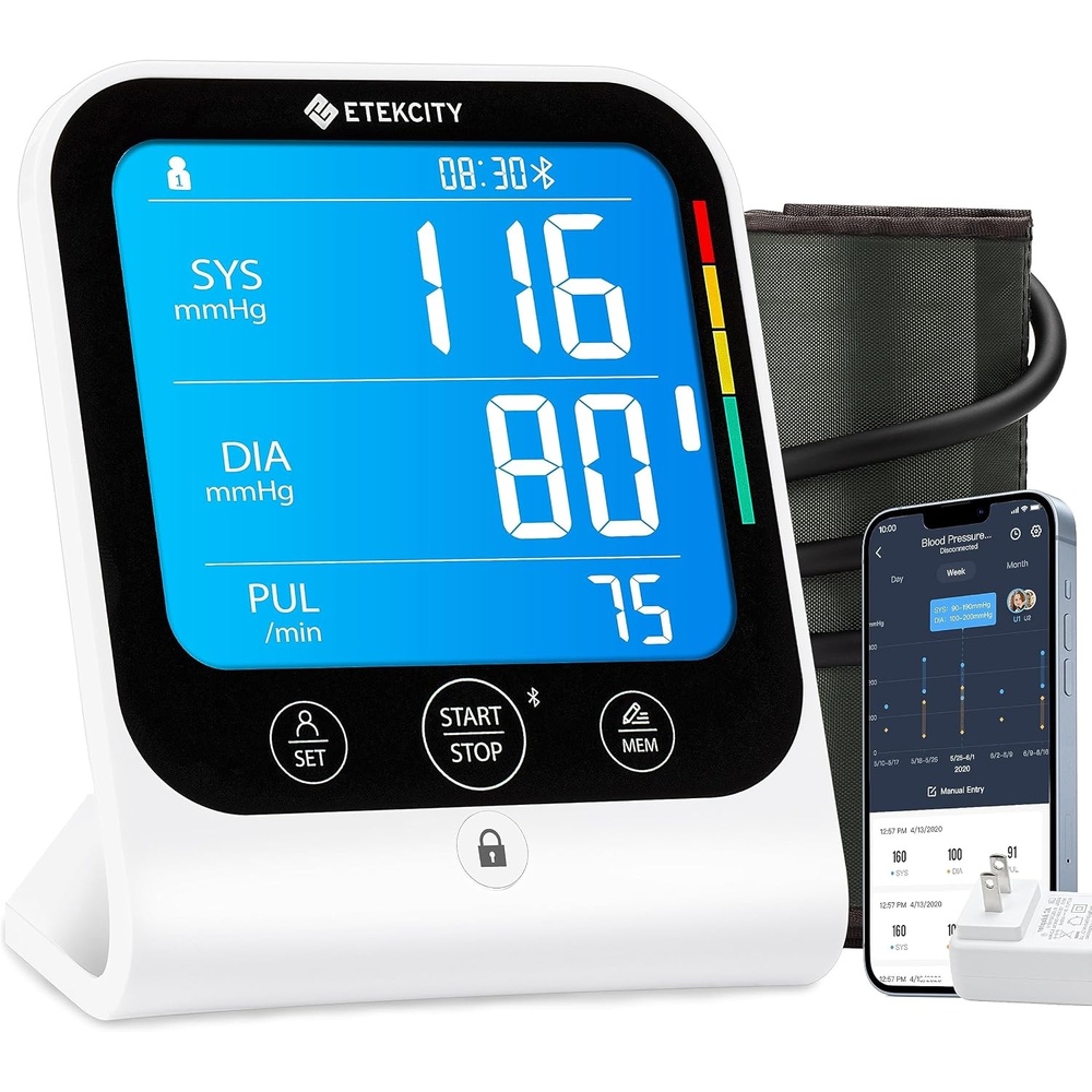 image:imageEtekcity Bluetooth Blood Pressure Monitor for Home Use Upper Arm FSA  HSA Eligible Wide Cuff 86165 to Large Adult Arms Irregular Heartbeat Detection Bluetooth App iOS amp Android