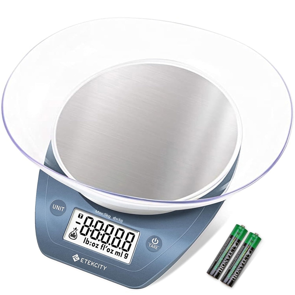 image:imageEtekcity Food Kitchen Scale with Bowl 11lb5kg Grams and Ounces Removable bowl with tare backlit display ideal for baking meal prep dieting and weight lossPrussian Blue