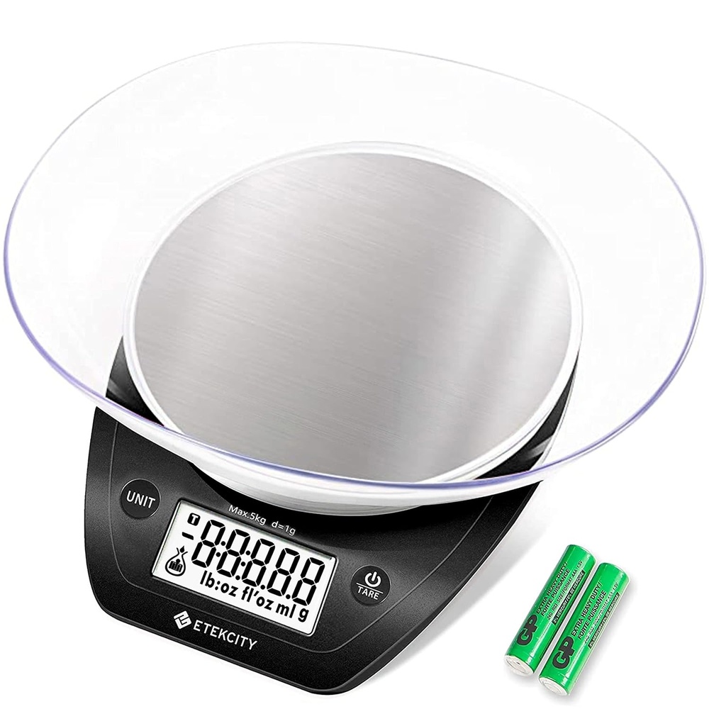 image:imageEtekcity Food Kitchen Scale with Bowl 11lb5kg Grams and Ounces Removable bowl with tare backlit display ideal for baking meal prep dieting and weight lossDark Black
