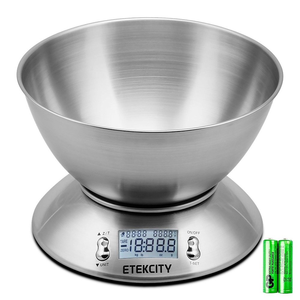 image:imageEtekcity Food Kitchen Scale with Bowl 11lb5kg Grams and Ounces Removable bowl with tare backlit display ideal for baking meal prep dieting and weight lossStainless SteelSilver