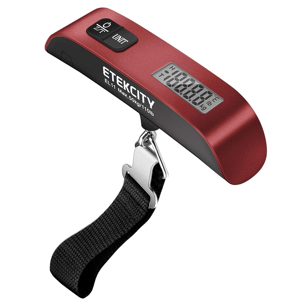 image:imageEtekcity Luggage Scale Digital Suitcase Weight Scale for Travel 110 lb  Travel Essentials Air Travel Suitcase Hanging Hook Rubber Grip Battery Included EasytoRead DisplayClaret Red