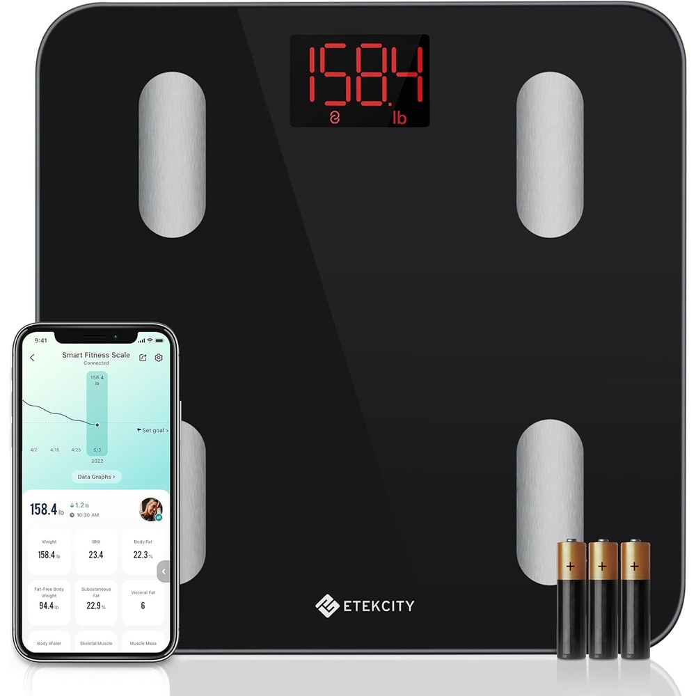 image:imageEtekcity Scales for Body Weight Bathroom Digital Weight Scale for Body Fat Smart Bluetooth Scale for BMI and Weight Loss Sync 13 Data with Other Fitness Apps Black 11x11 Inch