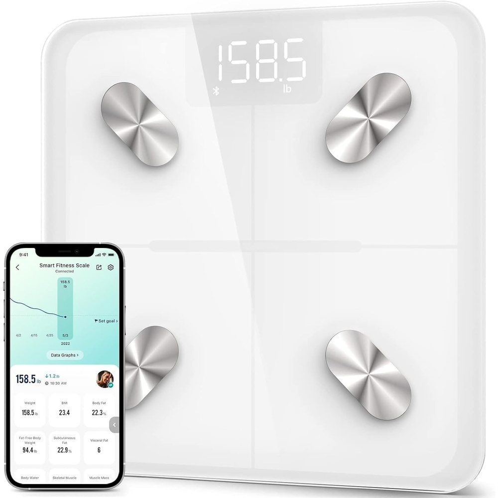 image:imageEtekcity Smart Scale for Body Weight Body Fat and BMI FSA Eligible HSA Eligible Bathroom Scale with Muscle Mass Accurate Bluetooth App Sync LED Display and Tempered GlassSnow White