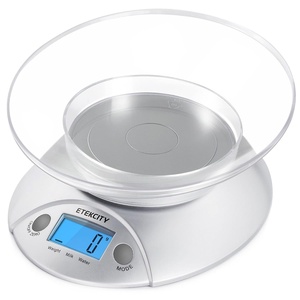 Etekcity Food Kitchen Scale with Bowl, 11lb/5kg, Grams and Ounces | Removable bowl with tare, backlit display, ideal for baking, meal prep, dieting and weight loss(Stainless Steel-Gray)