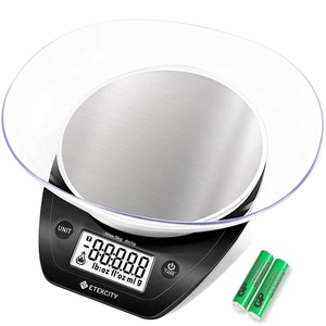Etekcity Food Kitchen Scale with Bowl, 11lb/5kg, Grams and Ounces | Removable bowl with tare, backlit display, ideal for baking, meal prep, dieting and weight loss(Dark Black)