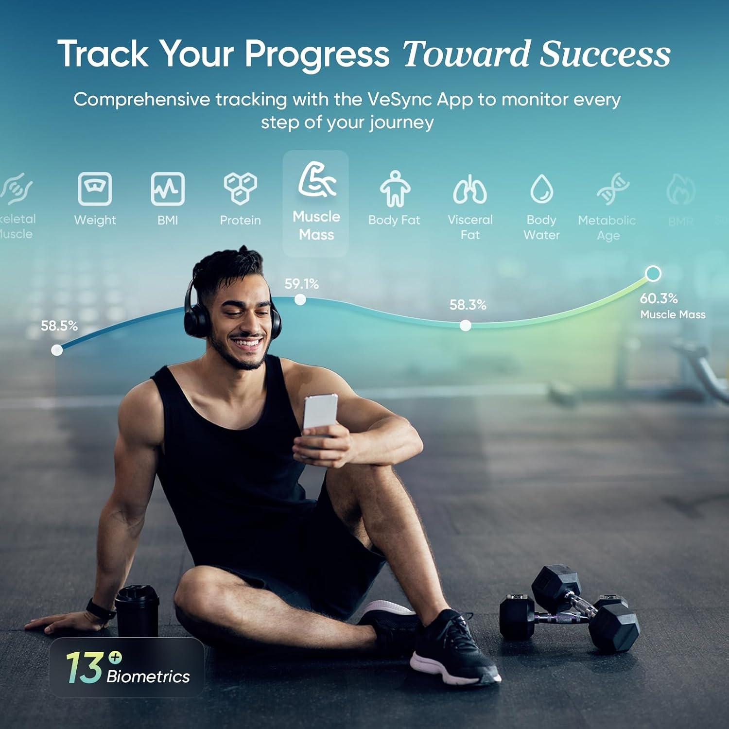 image:imageEtekcity WiFi 8Electrode Smart Scale for Body Weight and FatAsh Black