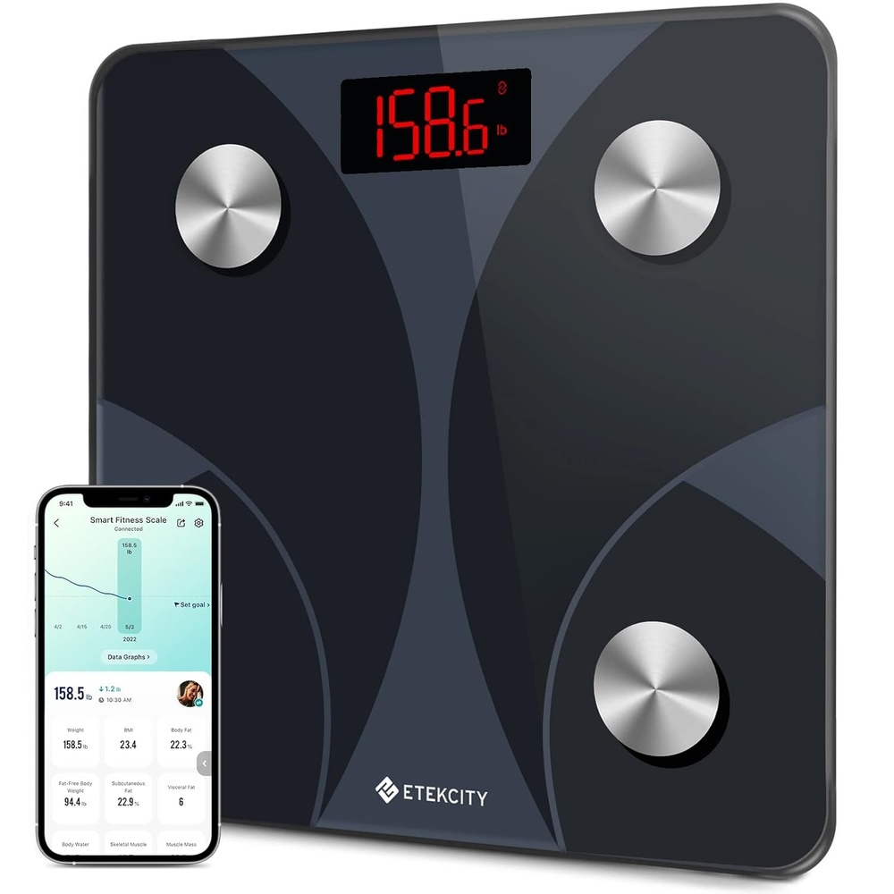 image:imageEtekcity WiFi 8Electrode Smart Scale for Body Weight and FatTextured Black